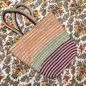 Sondra Roberts Woven Striped Tote Bag Multi Color Braided Summer Beach Shoulder